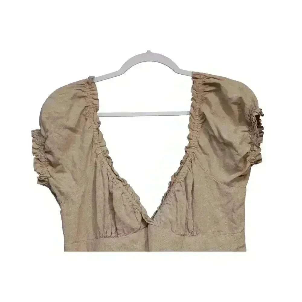 NWOT MABLE Tiered Midi Dress Size Large Beige Linen Cottagecore Minimalist Beach - Picture 2 of 15